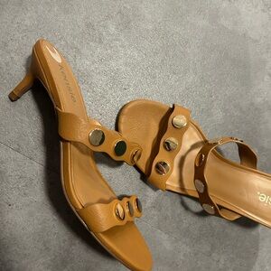 Kensie Gold Tan Slide Sandals with Studded Accents
